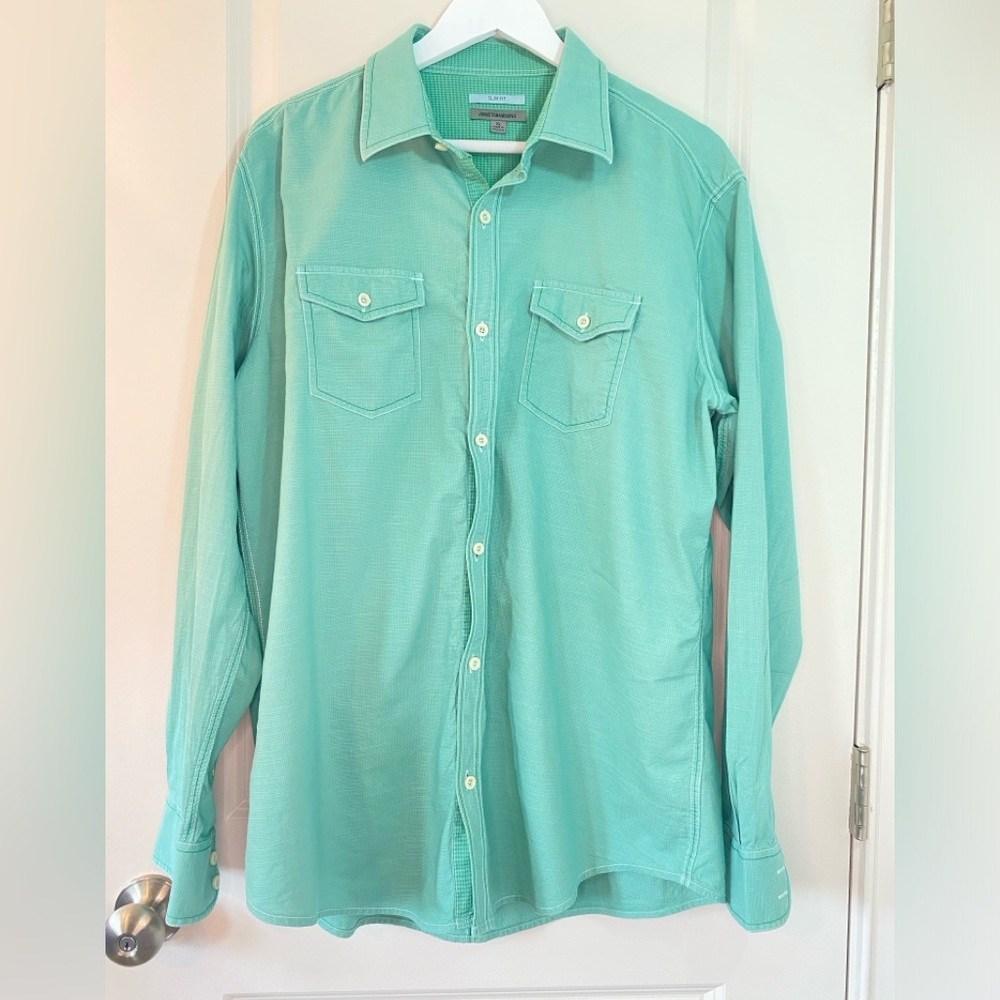 Johnston and Murphy 100% Cotton Mint Green Button-Up Shirt Slim Fit size XL